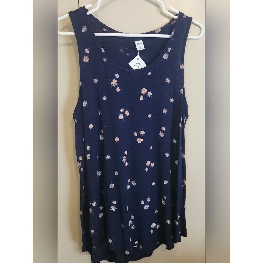 f7 Old Navy Women's Tank Top-Navy w Pink Floral Sleeveless Casual Layering Shirt